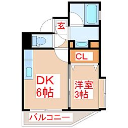 ツインコートタワー1番館 1DKの間取図画像