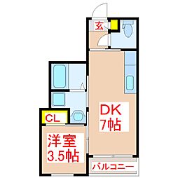ラ・ロシェル 1DKの間取図画像