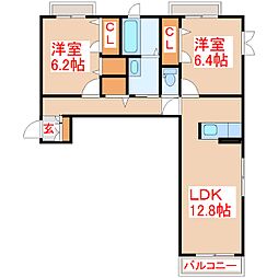 ベレオ武岡 2LDKの間取図画像