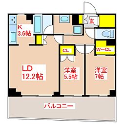 ザ・パークハウス鹿児島中央タワー 2LDKの間取図画像