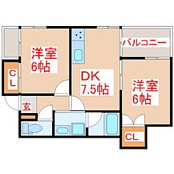 福永マンション 2DKの間取図画像
