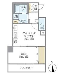 都営大江戸線 若松河田駅 徒歩4分の賃貸マンション 2階1DKの間取り