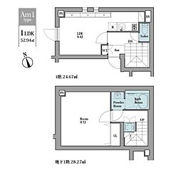 東京メトロ東西線 早稲田駅 徒歩7分の賃貸マンション 1階1LDKの間取り
