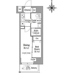 西武池袋線 椎名町駅 徒歩8分の賃貸マンション 6階1DKの間取り