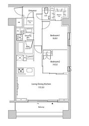 東急目黒線 目黒駅 徒歩6分の賃貸マンション 8階2LDKの間取り