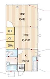 JR山手線 目白駅 徒歩16分の賃貸アパート 2階2Kの間取り
