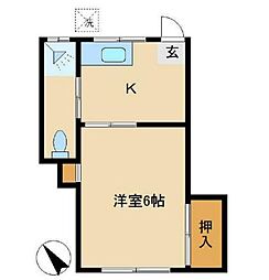 JR山手線 目黒駅 徒歩8分の賃貸アパート 1階1Kの間取り