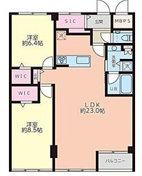 JR山手線 目黒駅 徒歩5分の賃貸マンション 8階2LDKの間取り