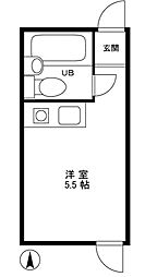 東京メトロ副都心線 雑司が谷駅 徒歩6分の賃貸マンション 2階ワンルームの間取り
