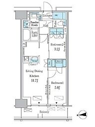 JR総武線 大久保駅 徒歩6分の賃貸マンション 5階2LDKの間取り