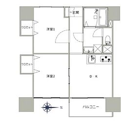 東京メトロ東西線 高田馬場駅 徒歩6分の賃貸マンション 6階2DKの間取り