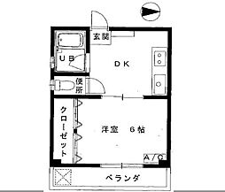 JR総武線 高円寺駅 徒歩6分の賃貸マンション 3階1DKの間取り