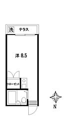 JR総武線 中野駅 徒歩8分の賃貸アパート 1階ワンルームの間取り