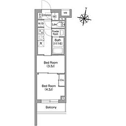 東京メトロ東西線 落合駅 徒歩8分の賃貸マンション 2階2Kの間取り