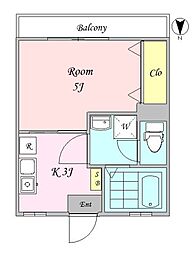 JR総武線 荻窪駅 徒歩18分の賃貸マンション 2階1Kの間取り