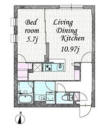 JR中央線 高円寺駅 徒歩6分の賃貸マンション 2階1LDKの間取り