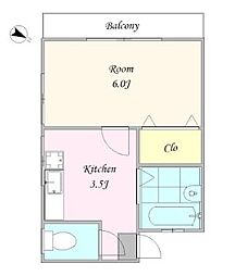 JR中央線 西荻窪駅 徒歩15分の賃貸アパート 2階1Kの間取り