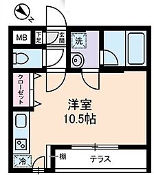 都営大江戸線 西新宿五丁目駅 徒歩4分の賃貸マンション 1階ワンルームの間取り