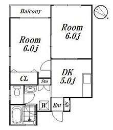 京王井の頭線 富士見ヶ丘駅 徒歩14分の賃貸アパート 2階2DKの間取り