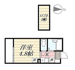 東急東横線 綱島駅 バス12分 明治横浜研究所前下車 徒歩2分の賃貸アパート 1階1Kの間取り