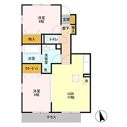 リッツハウスミノール 2LDKの間取図画像