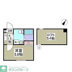 アザーレ・キュリオス日吉A 2階1Kの間取り