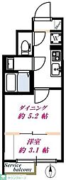 グローリオシェルト武蔵小杉II 1DKの間取図画像