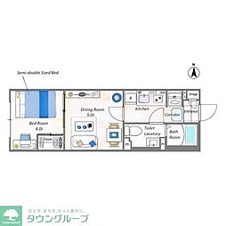 グローリオシェルト新丸子 1DKの間取図画像
