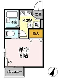 ヒルズ綱島 1Kの間取図画像