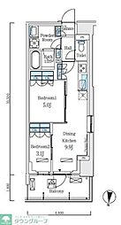 ロイヤルパークス赤羽ノース 5階2DKの間取り