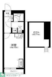 クレーンガーデン 2階ワンルームの間取り