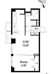 東京メトロ日比谷線 広尾駅 徒歩7分の賃貸マンション 3階1LDKの間取り