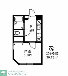 東急東横線 学芸大学駅 徒歩10分の賃貸アパート 2階1Kの間取り