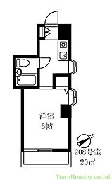 都営浅草線 馬込駅 徒歩4分の賃貸マンション 2階ワンルームの間取り