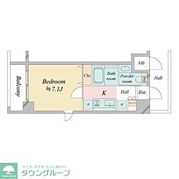 東京メトロ日比谷線 中目黒駅 徒歩9分の賃貸マンション 5階1Kの間取り