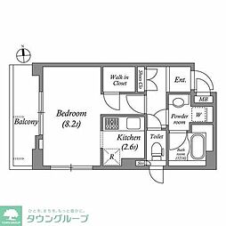 東急池上線 蓮沼駅 徒歩8分の賃貸マンション 2階1Kの間取り