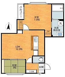 東急目黒線 西小山駅 徒歩8分の賃貸マンション 2階2LDKの間取り