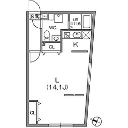 東急田園都市線 駒沢大学駅 徒歩4分の賃貸マンション 2階1DKの間取り