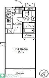 東京メトロ日比谷線 中目黒駅 徒歩4分の賃貸マンション 6階1Kの間取り