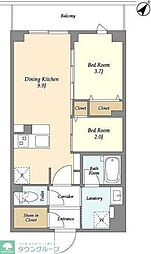 東急多摩川線 鵜の木駅 徒歩8分の賃貸マンション 2階2DKの間取り