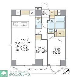 東京メトロ南北線 溜池山王駅 徒歩4分の賃貸マンション 9階2LDKの間取り