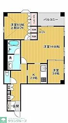 JR山手線 恵比寿駅 徒歩1分の賃貸マンション 13階2LDKの間取り