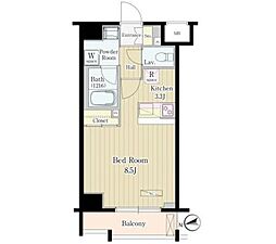 JR山手線 五反田駅 徒歩5分の賃貸マンション 10階ワンルームの間取り