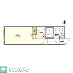 東急目黒線 西小山駅 徒歩12分の賃貸マンション 2階ワンルームの間取り