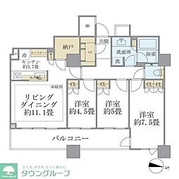 東急大井町線 下神明駅 徒歩6分の賃貸マンション 27階3LDKの間取り