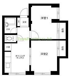 東急大井町線 自由が丘駅 徒歩3分の賃貸マンション 3階2DKの間取り