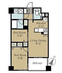 東急大井町線 上野毛駅 徒歩2分の賃貸マンション 4階2LDKの間取り