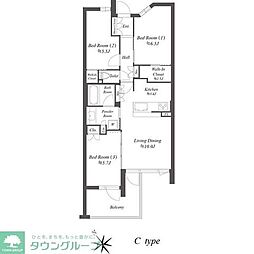 都営浅草線 西馬込駅 徒歩11分の賃貸マンション 2階3LDKの間取り