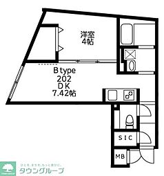 東急目黒線 武蔵小山駅 徒歩8分の賃貸マンション 3階1DKの間取り