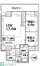 JR山手線 目黒駅 徒歩2分の賃貸マンション 3階2LDKの間取り